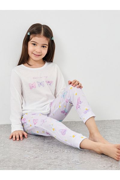 Styli Girls Butterfly Print T-Shirt and Pyjama Set
