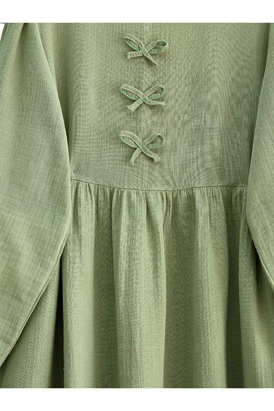 Modamorfo Muslin Dress with Bow Detail on the Front and Elastic Sleeves - Çağla Y.