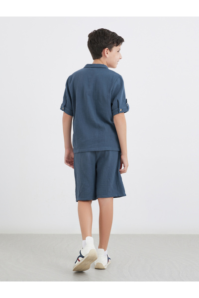 Styli Double Gauze Plain Shirt and Shorts Set