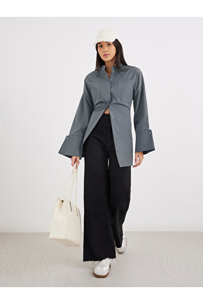 Styli Grey Relaxed Fit Longline Shirt with Pockets