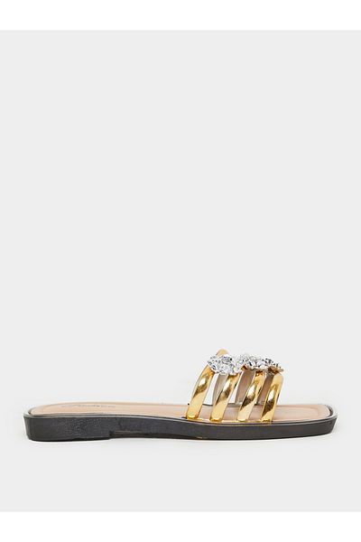 Take Two By Styli Rhinestone Flower Embellished Flat Sandals