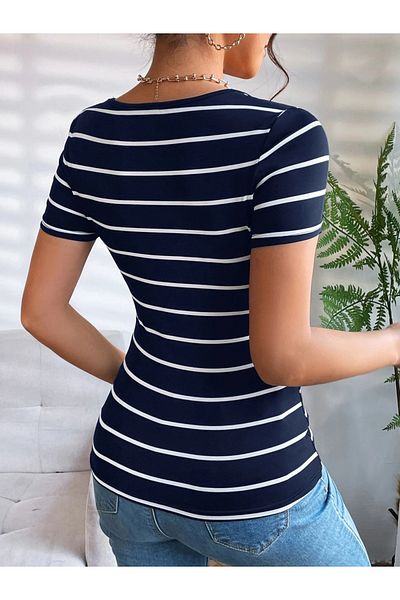Styli Striped Round Neck Short Sleeve T-Shirt
