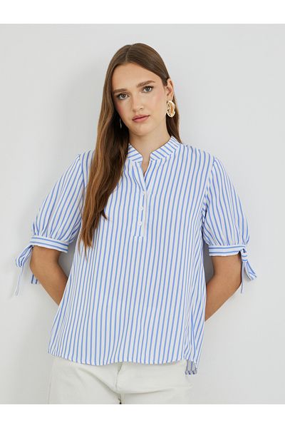 Styli Striped Puff Sleeve Buttoned Shirt