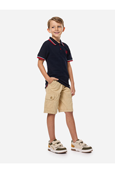 Victor and Jane By Styli Boys Beige Solid Cargo Shorts with Belt Loops