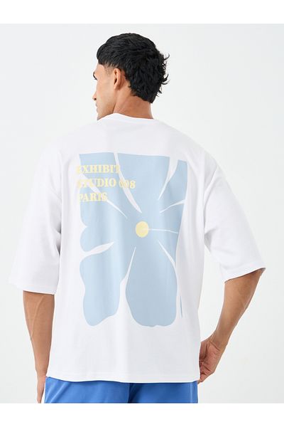 Styli Men White Floral Graphic Print Boxy T-Shirt