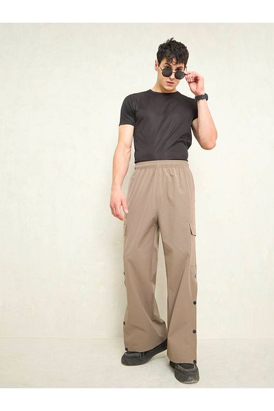 Mascln Sassafras By Styli Solid Button Detail Baggy Parachute Pants