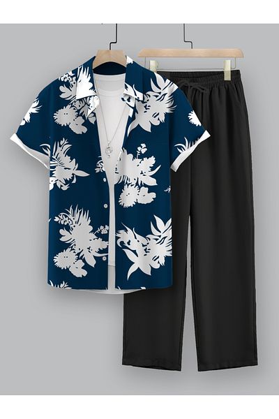 Styli Graphic Print Button Up Shirt and Pants Co-Ords