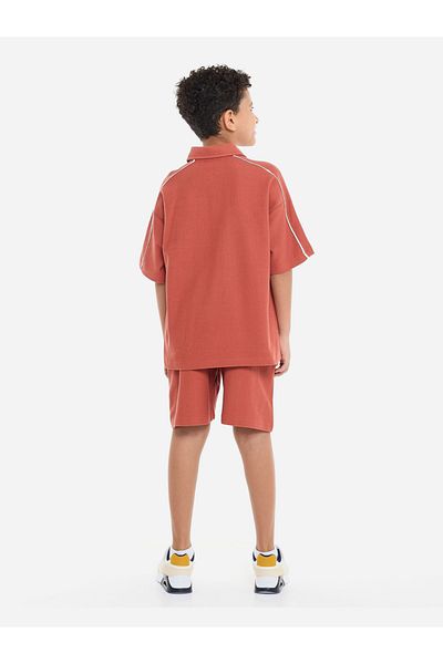 Victor and Jane By Styli Boys Rust Cotton Polo and Shorts Set