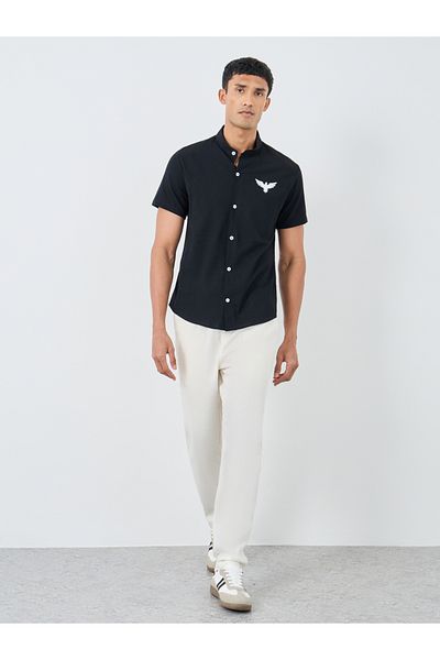 Styli Mandarin Collar Graphic Print Shirt