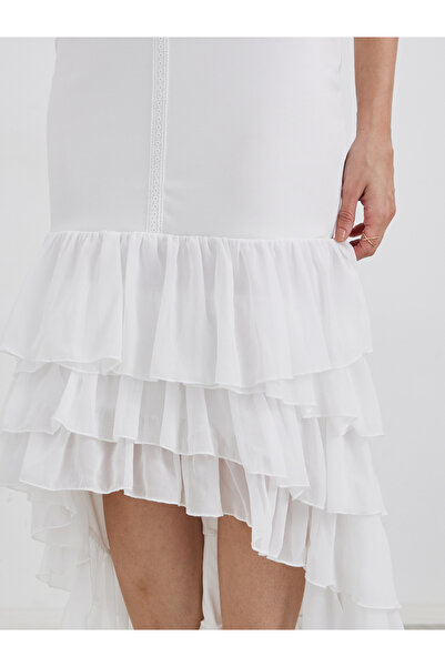 Styli Plain Layered Frill High-Low Hem Sheath Maxi Dress