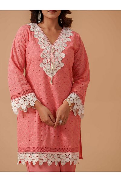 DW By Styli Embroidered Lace Trim Tunic with Trousers Co-Ords