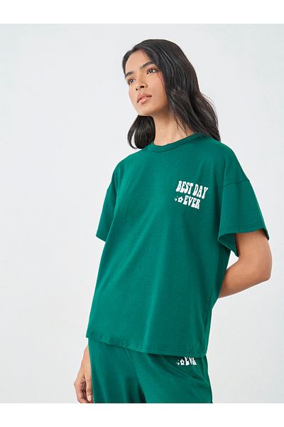 Styli Slogan Print T-Shirt and Wide Leg Pants Co-Ords