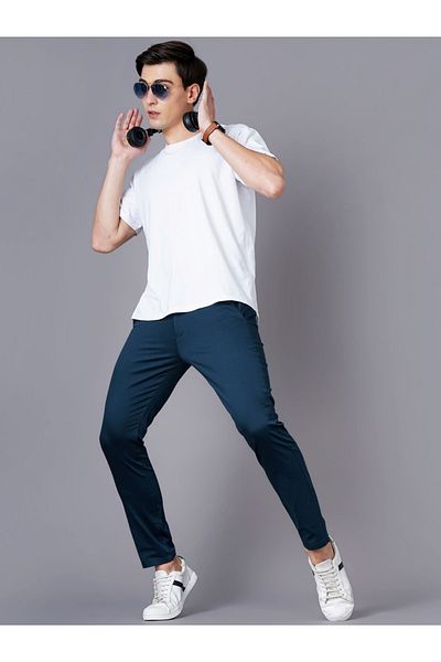 British Club By Styli Men Black Sim Fit Flat-Front Chinos