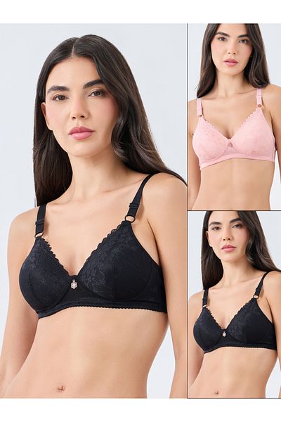 Styli Pack of 2 - Padded Non Wired Lace Bra with Metal Trim