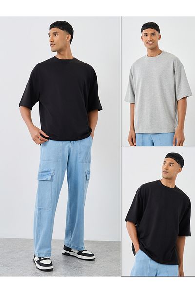 Styli Pack of 2 - Cotton Terry Boxy Crew Neck T-Shirt