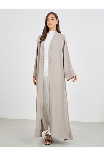 Styli Women Grey Crinkled Open Front Abaya