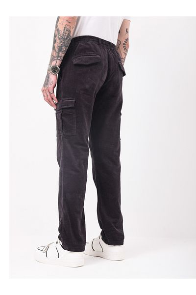British Club By Styli Men Black Straight Fit Corduroy Cargo Trousers