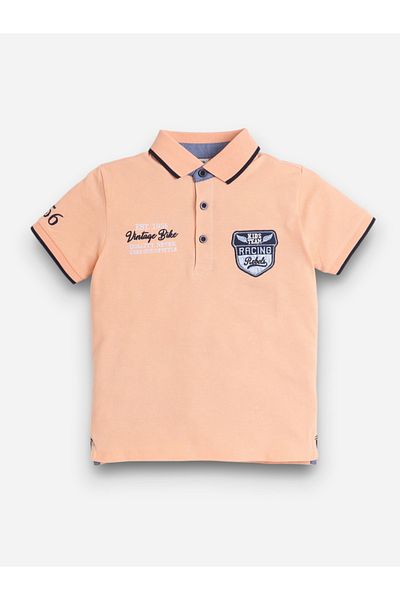 Victor and Jane By Styli Boys Orange Embroidered Detail Short Sleeve Polo T-Shirt