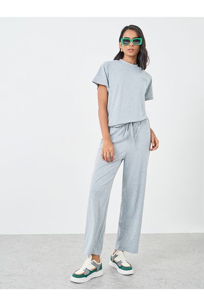 Styli Grey Slogan Print T-Shirt and Pants Co-Ords