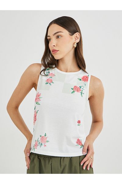 Styli Floral Printed Sleeveless T-Shirt