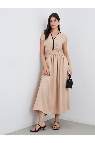 Styli Plain Short Sleeves Kaftan Maxi Dress