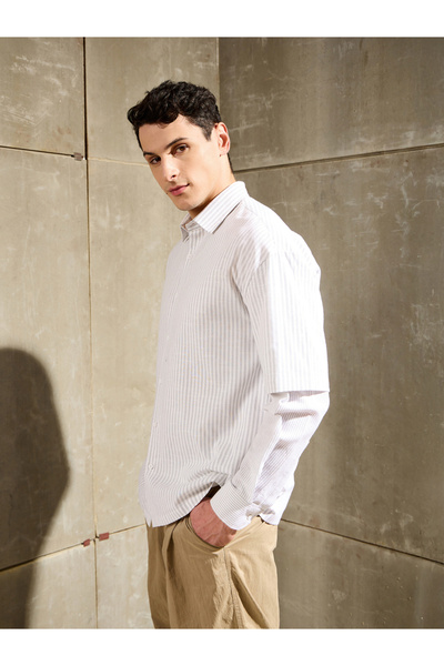 Mascln Sassafras By Styli Men Striped Overlap Long Sleeve Relaxed Fit Shirt