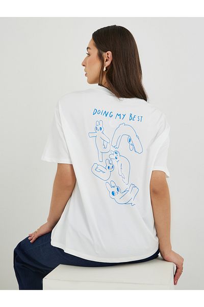 Styli Women White Graphic Print Oversized T-Shirt