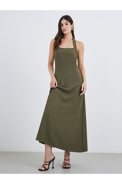 Styli Plain Knit Halter Neck Sheath Maxi Dress