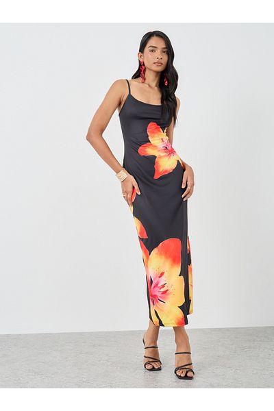 Styli Floral Print Strappy Casual Midi Dress