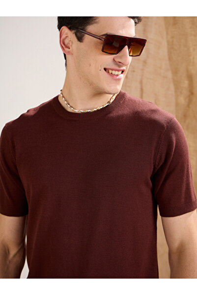 Mascln Sassafras By Styli Brown Premium Knit Short Sleeve T-Shirt