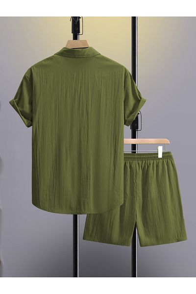 Styli Men Khaki Solid Pocket Detail Shirt and Shorts Co-Ords