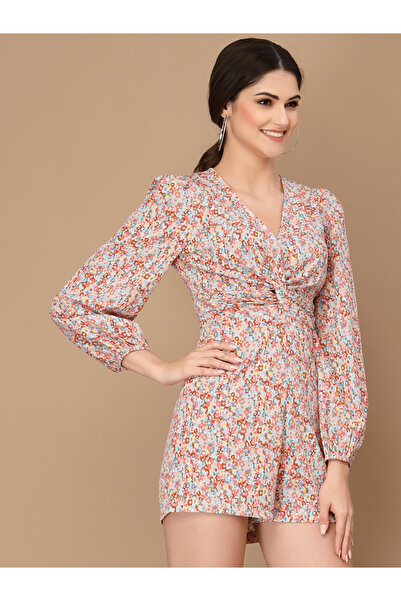Kassually By Styli Print V-Neck Balloon Sleeve Playsuit