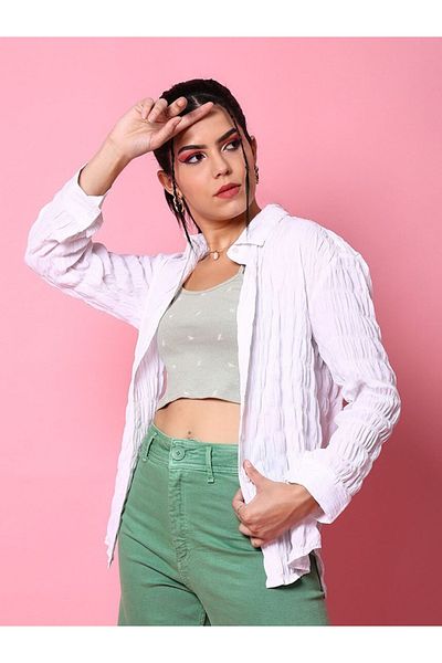 Freehand By Styli Women White Seersucker Oversized Shirt
