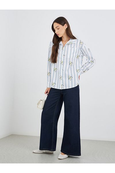 Styli Striped Spread Collar Long Sleeve Shirt