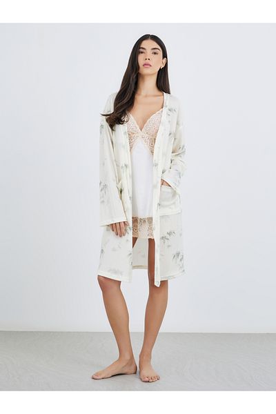 Styli Tropical Print Tie Side Robe