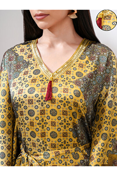 Vishudh By Styli Women All-Over Print Kimono Sleeve Kaftan Midi Dress