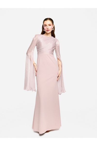 House of Moda By Styli Organza Cape Sleeve Pleated Detail Maxi Dress
