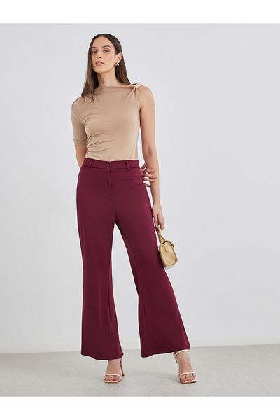 Styli Solid Flat Front Flared Pants