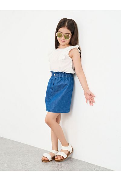 Styli Blue Denim Mini Skirt with Elastic Waist