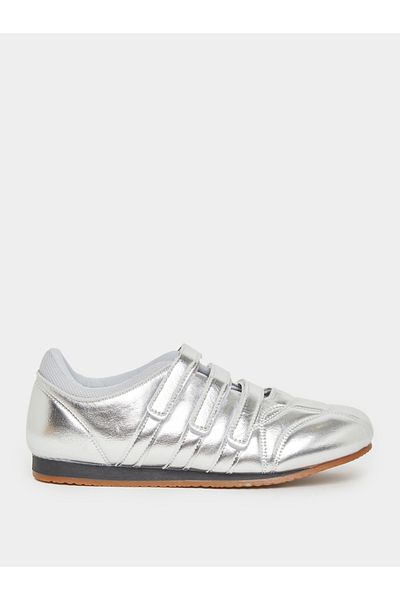 Styli Silver Metallic PU Flat Sneakers