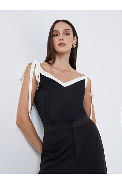 Styli Black Contrast Trim Strappy Cami Top