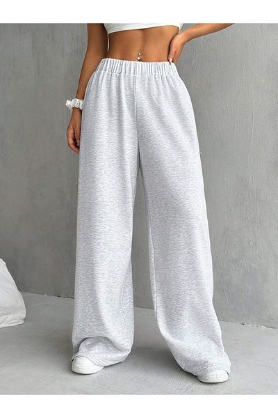 Styli Women Grey Solid Elastic Waist Wide Leg Joggers