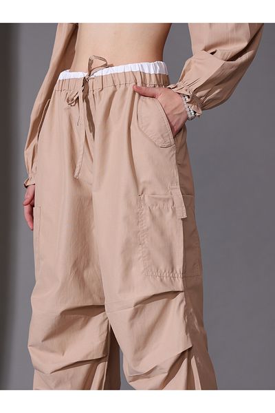 STREET 9 By Styli Women Beige Cotton Loose Fit Trousers
