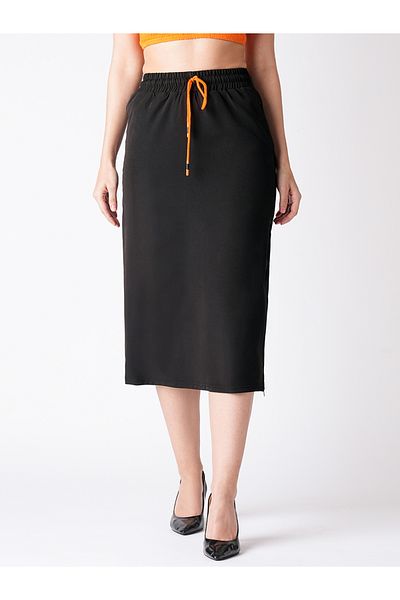 Globus By Styli Solid Straight Midi Skirt with Drawstring