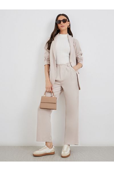 Styli Solid Longline Blazer and Wide Leg Pants Co-Ods
