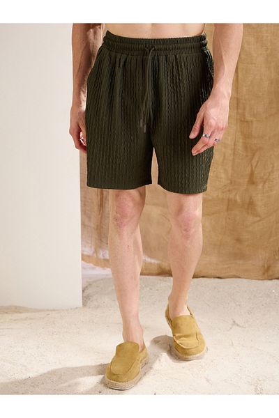 Mascln Sassafras By Styli Men Olive Textured Relaxed Fit Shorts with Drawstring Waist