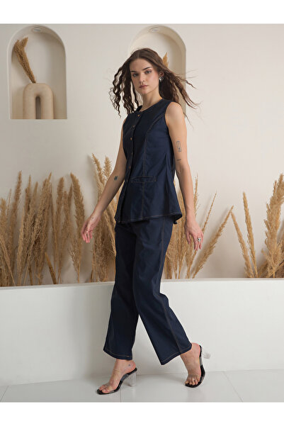 Sanskrutihomes By Styli Solid Buttoned Pure Cotton Top and Trousers Co-Ords