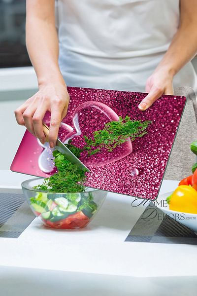 home dekors Glass Cutting Board Chopping Board Presentation Board Red Hearts Dowry Gift 35X25 cm