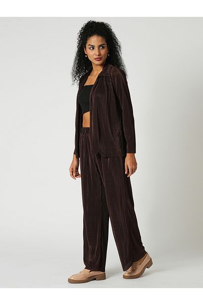 Globus By Styli Textured Striped Long Sleeve Shirt and Wide Leg Trousers Co-Ords