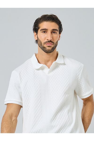 Styli Men White Textured Regular Fit Polo